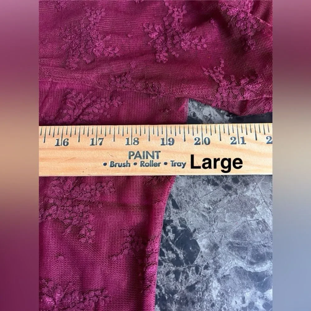 J Crew Womens Shirt Floral Lace Stretch Lace Lined Top Burgundy Slim Fit Large